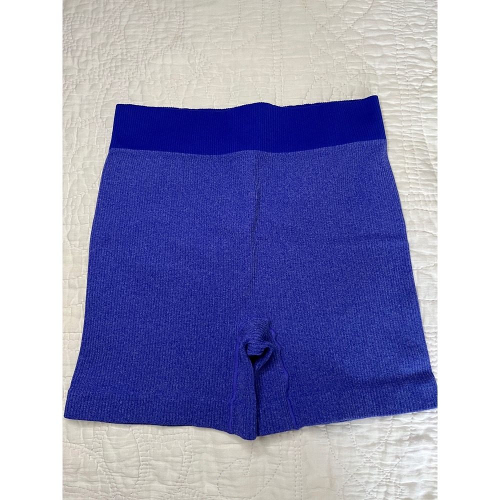 Zenana Women Blue Ribbed Seamless Biker Shorts High Waist Athletic Size L/XL